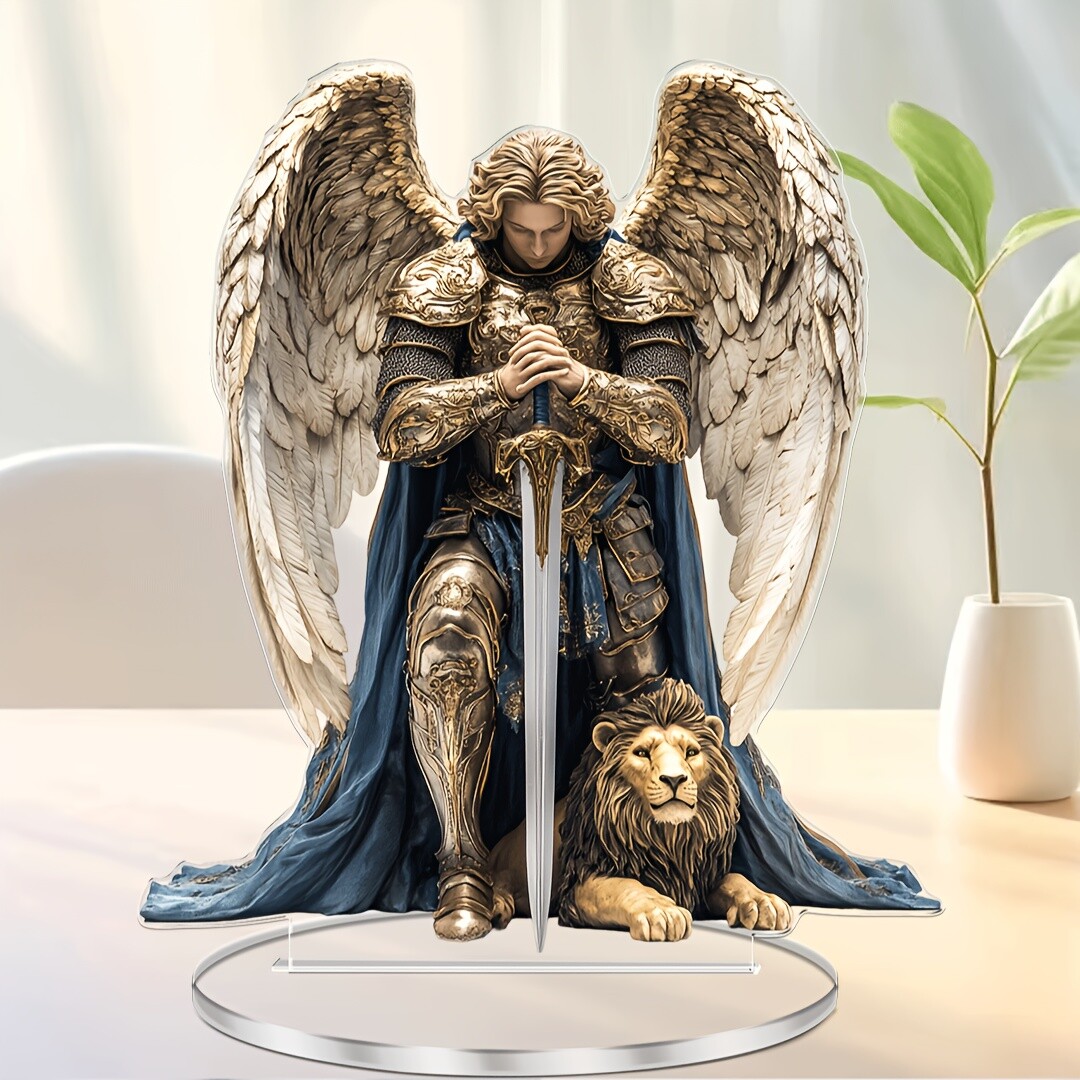 1pc Archangel Michael Acrylic Desktop Decoration Perfect Religious Angel Statue