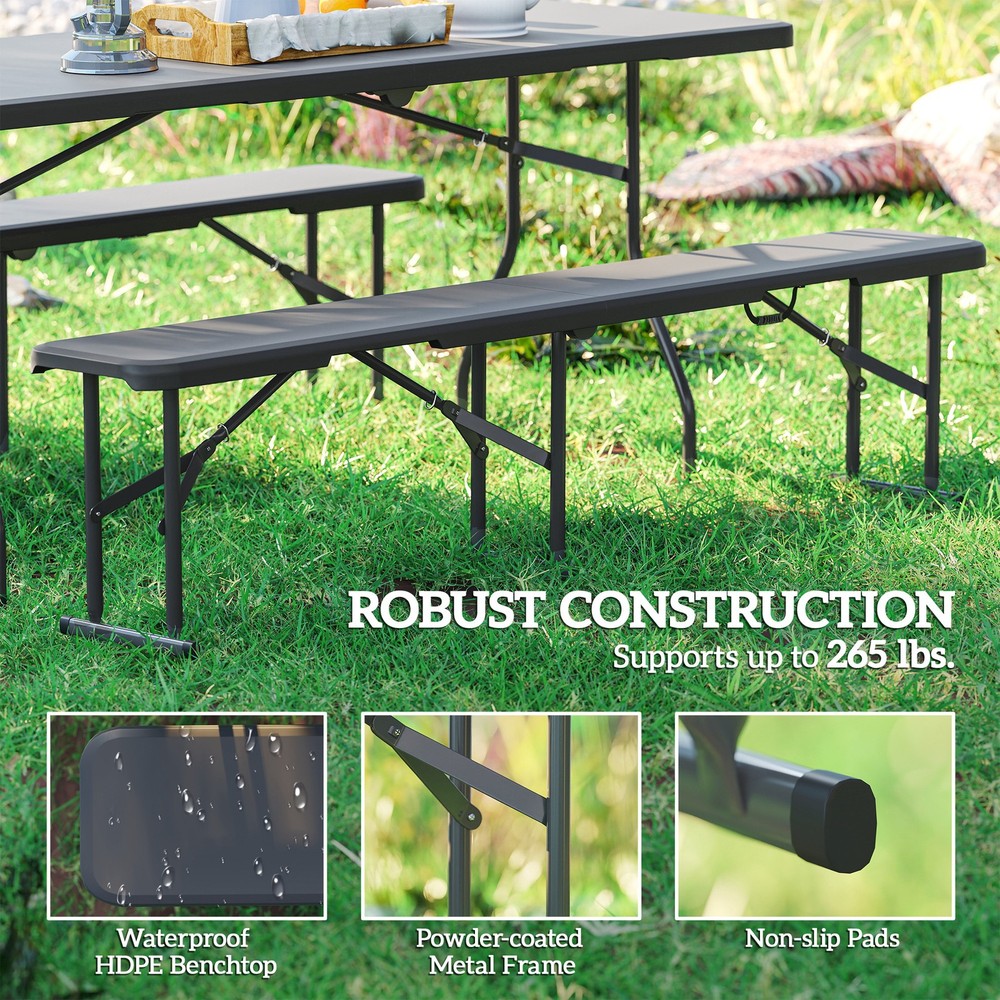 2 Pack 6 ft. Plastic Folding Benches, Black