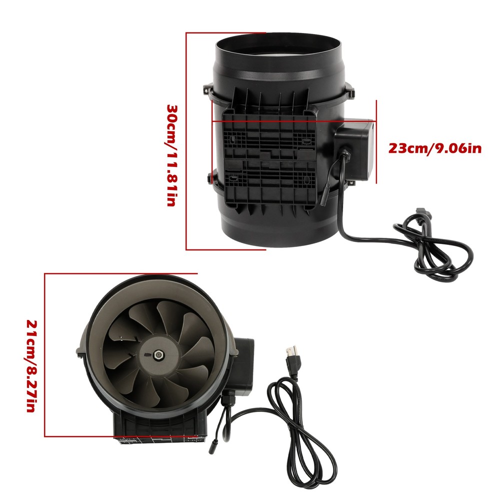 Inline Duct Fan Temperature & Humidity Controller EC-motor Plastic ABS 8" 807CFM
