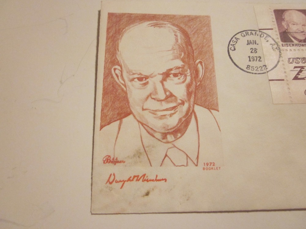 U.S. FIRST DAY COVERS #1395D EISENHOWER PANE OF 7+ ZIP CODE LABEL BAZAAR CACHET