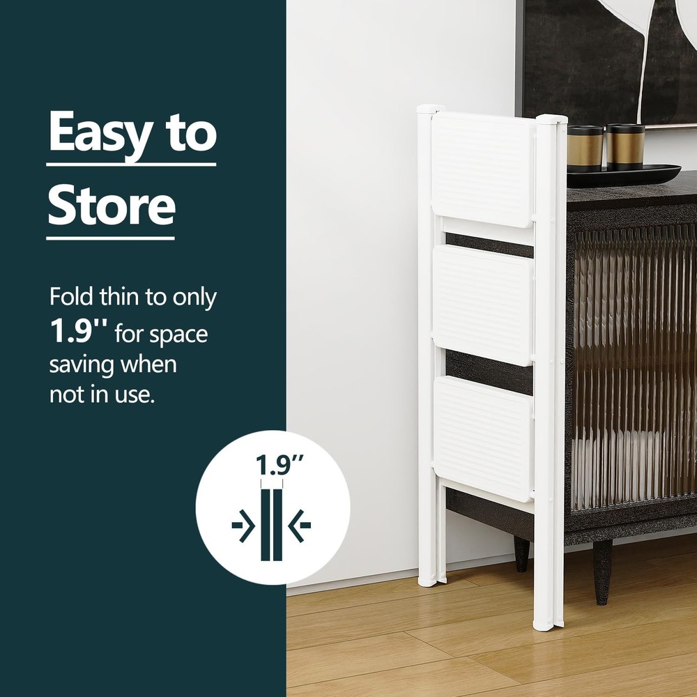 3 Step Ladder, Folding Step Stool with Wide Pedals, Compact Stepping Stool fo...