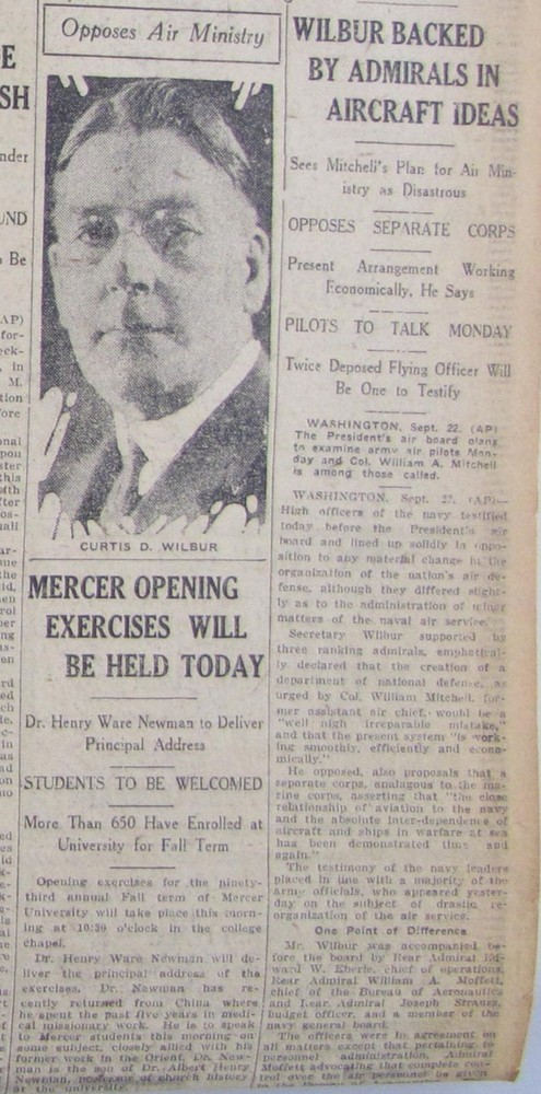 Vintage 1925 General William Billy Mitchell, Army Case Newspaper
