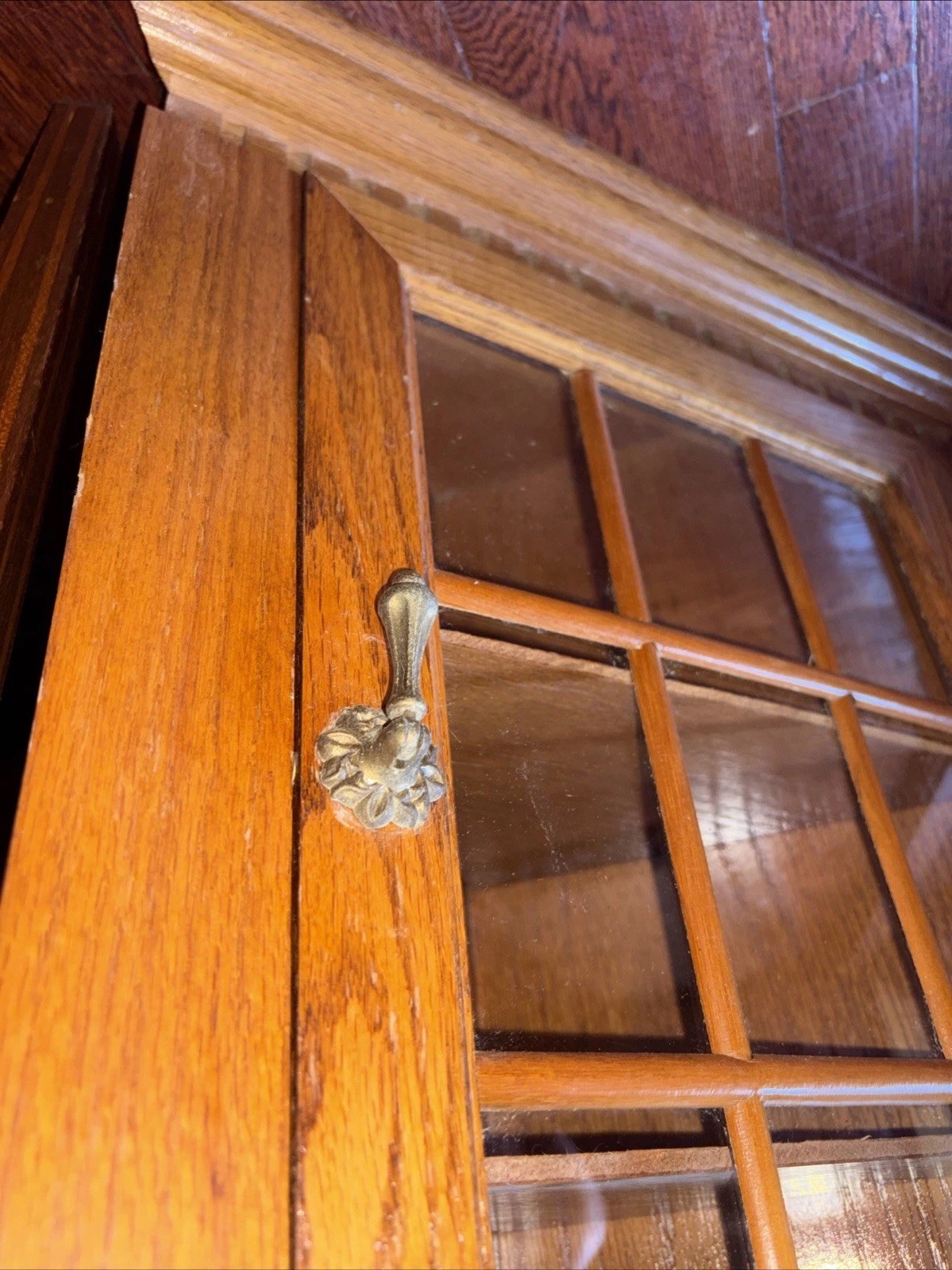 Vintage Oak Curio Corner Cabinet Shelf Display Farmhouse