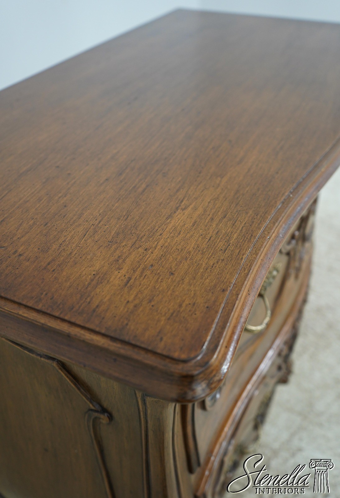 61893: Pair Italian Carved Walnut Finish Commodes Chests