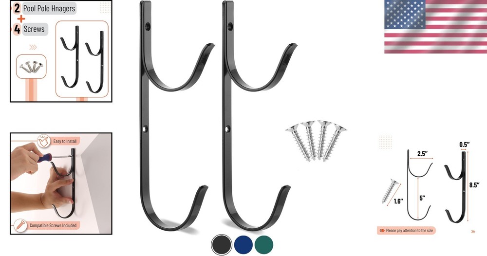Secure Pool Pole Hangers - 2 Pack Heavy-Duty Wall Mount Hooks for Max Support