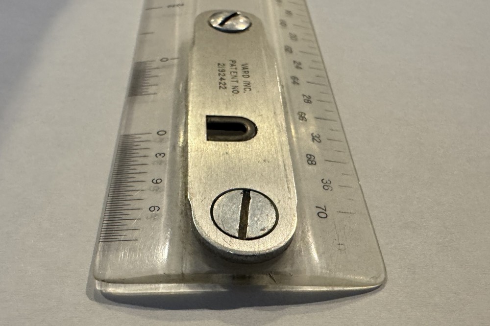 Vintage Bruning Drafting 18-1/2" Machine Scale Ruler Clear Plastic Yard Patent