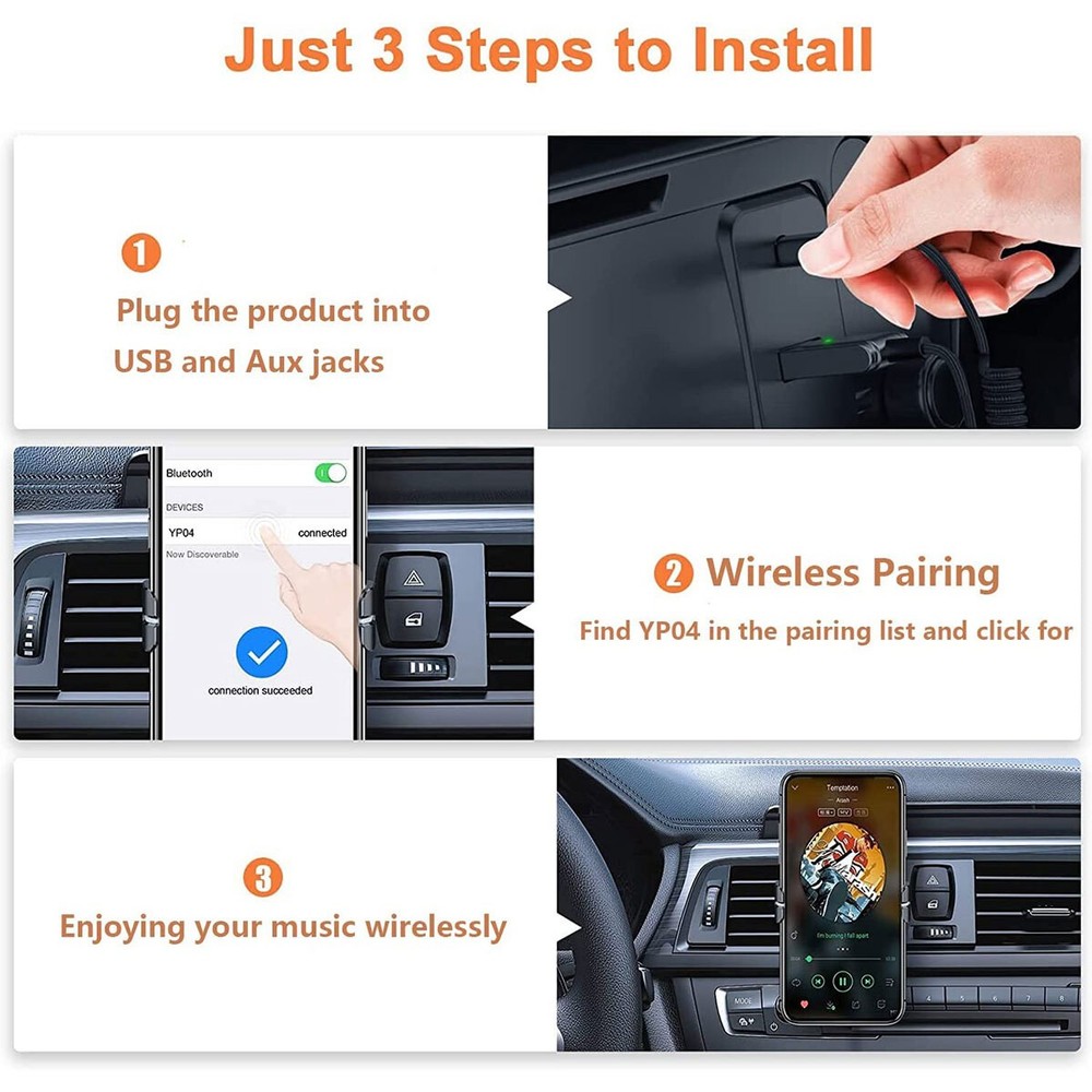 USB to AUX Bluetooth 5.1 Car Adapter 3.5mm Bluetooth Receiver Microphone for Car