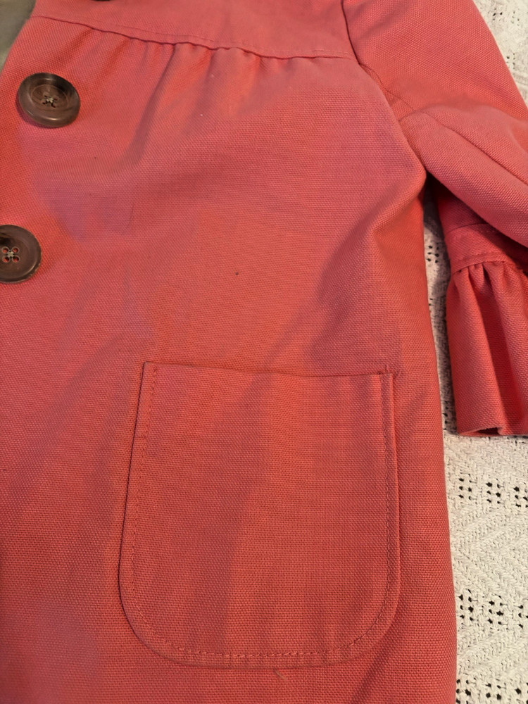 J.Crew Ruffle Jacket Cropped 3/4 Sleeve Button Front Coral Pink Size 6 Statement