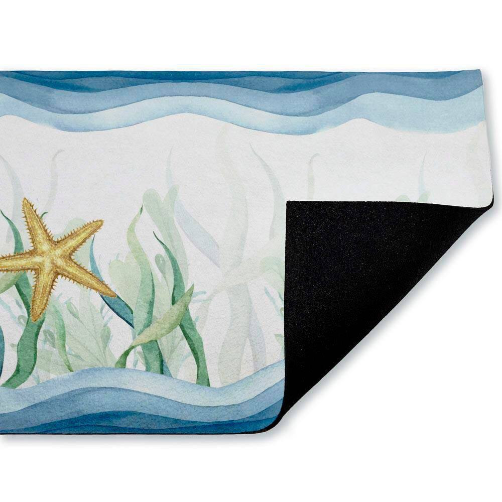 Bayside Sea Life & Waves Blue 18 In. X 30 In. Polyester Non-Slip Outdoor Door Ma
