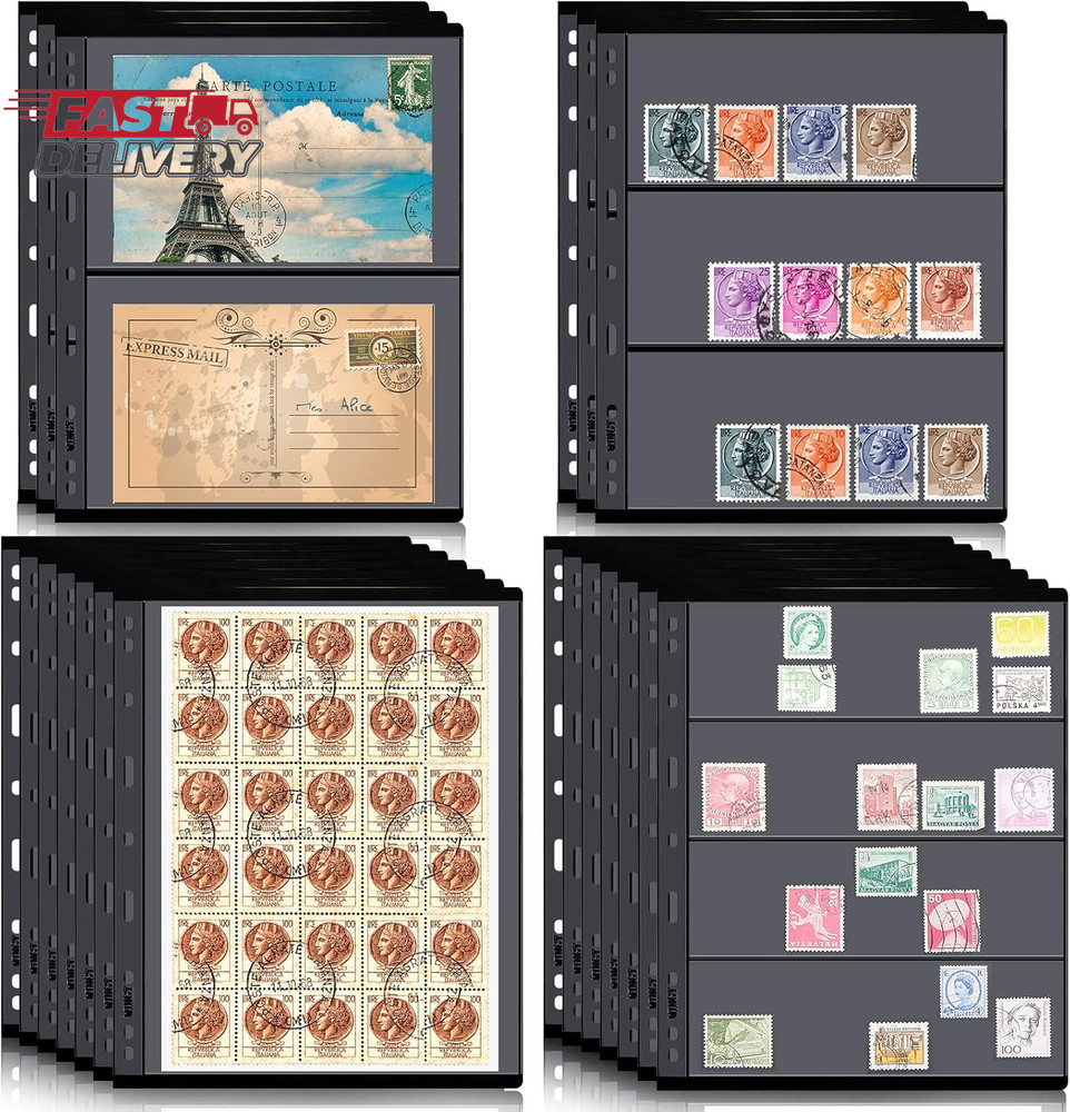 20 Sheet Stamp Pages for Stamp Album Binder 1/2/3/4 Pockets Collectors Postage C