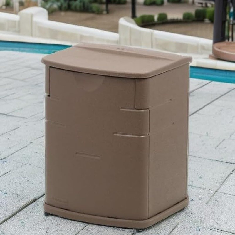 Durable Resin Deck Box Outdoor Storage Lockable Waterproof Organizer Mini Table