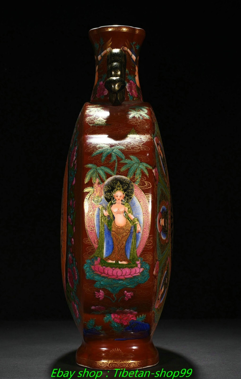 19.2"Qing Yongzheng Marked Enamel Colour Porcelain Gold Buddha Bottle Vase