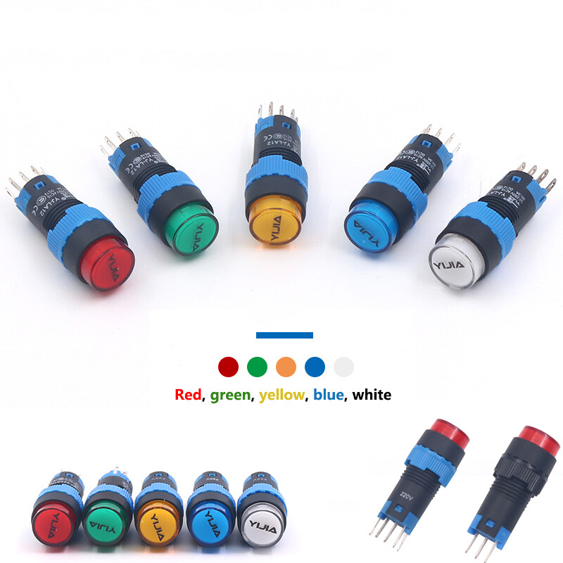 Latching/Momentary Round Push Button Switch 12mm 1 NO 1 NC LED Illuminated LA12