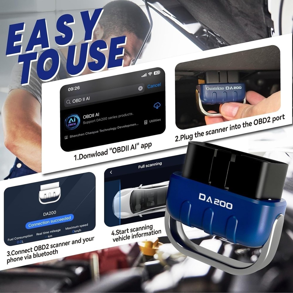 OBD2 Scanner Bluetooth Diagnostic Tool for iOS+Android Car Code Reader W/ AI+APP