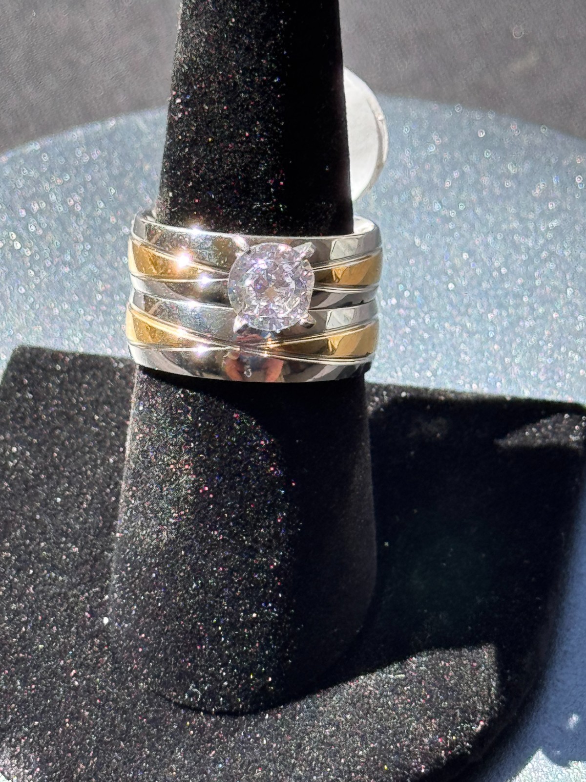 Beautiful Two Toned Stainless Steel CZ Wedding Set Size 8