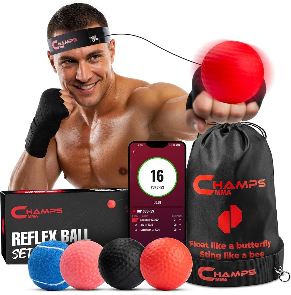 Versatile Boxing Reflex Training Set with App & Spare Strings - Gift Ready