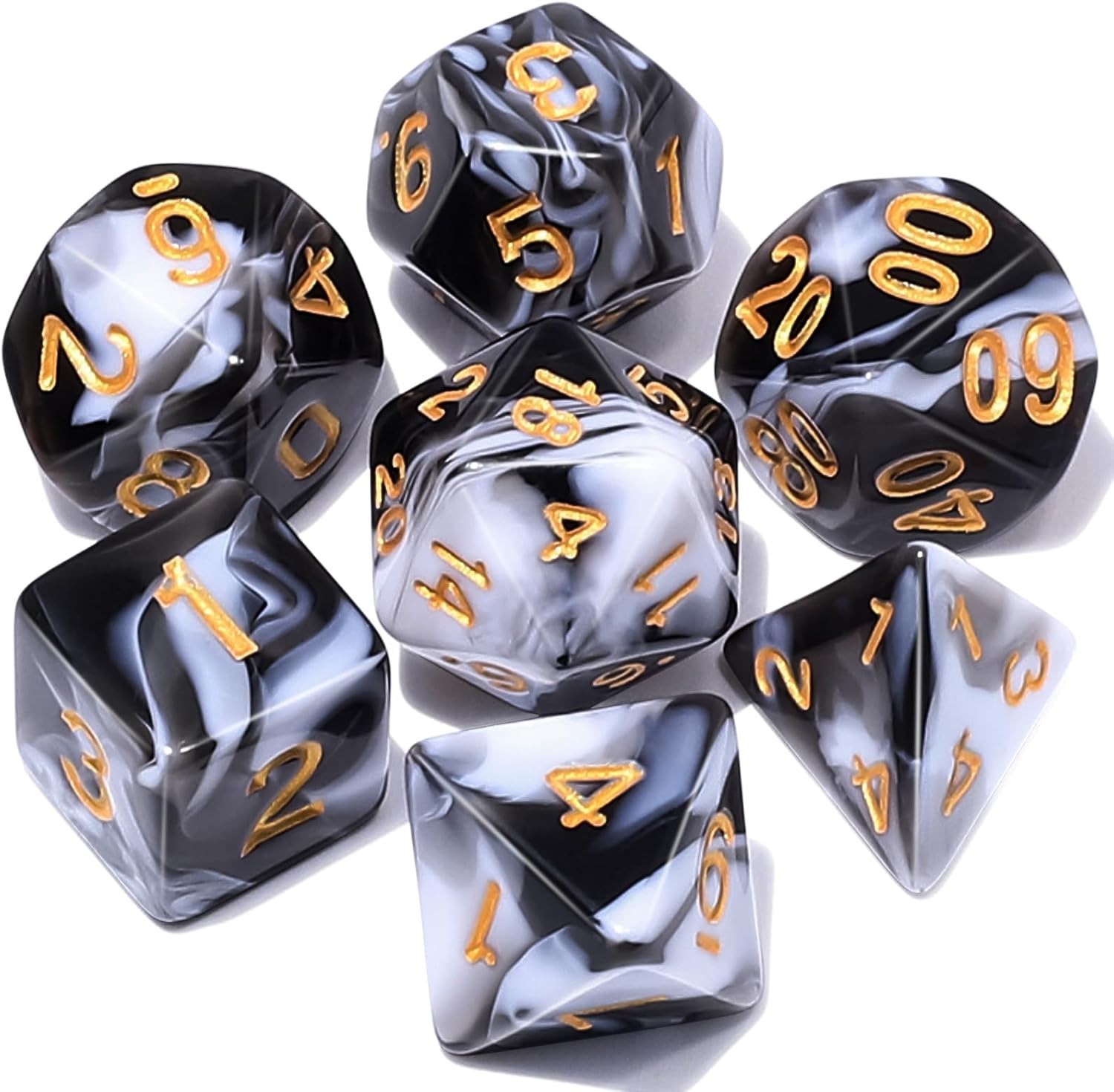 Complete 7-Piece Polyhedral Dice Set for D&D, RPGs - Stylish Velvet Bag Included