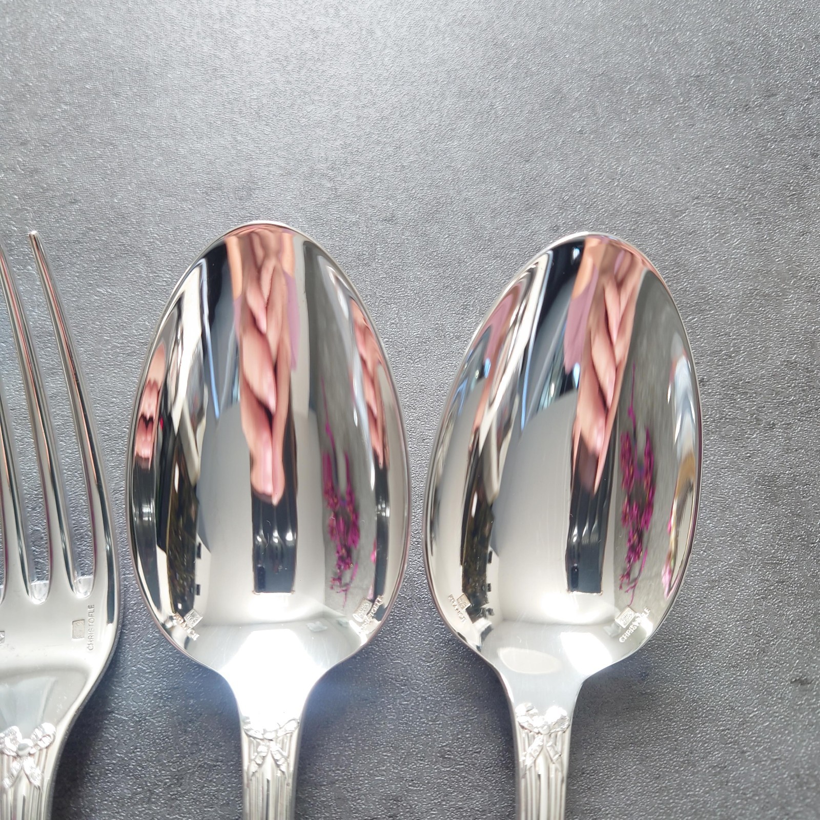 Christofle Rubans 6pcs Flatware Silverplated Table Knife Fork Spoon Excellent