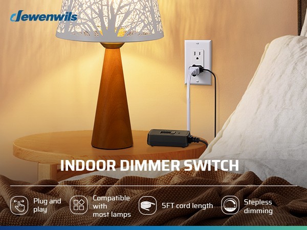 Lamp Dimmer Switch Plug In Slide Control for Dimmable LED Lights 5FT Cord