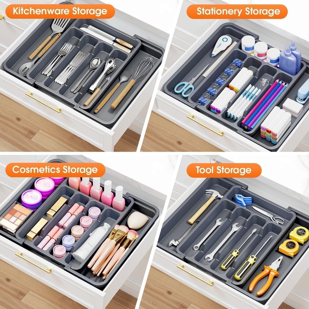 Silverware Organizer，Adjustable & Expandable Utensil Drawer Organizer, BP