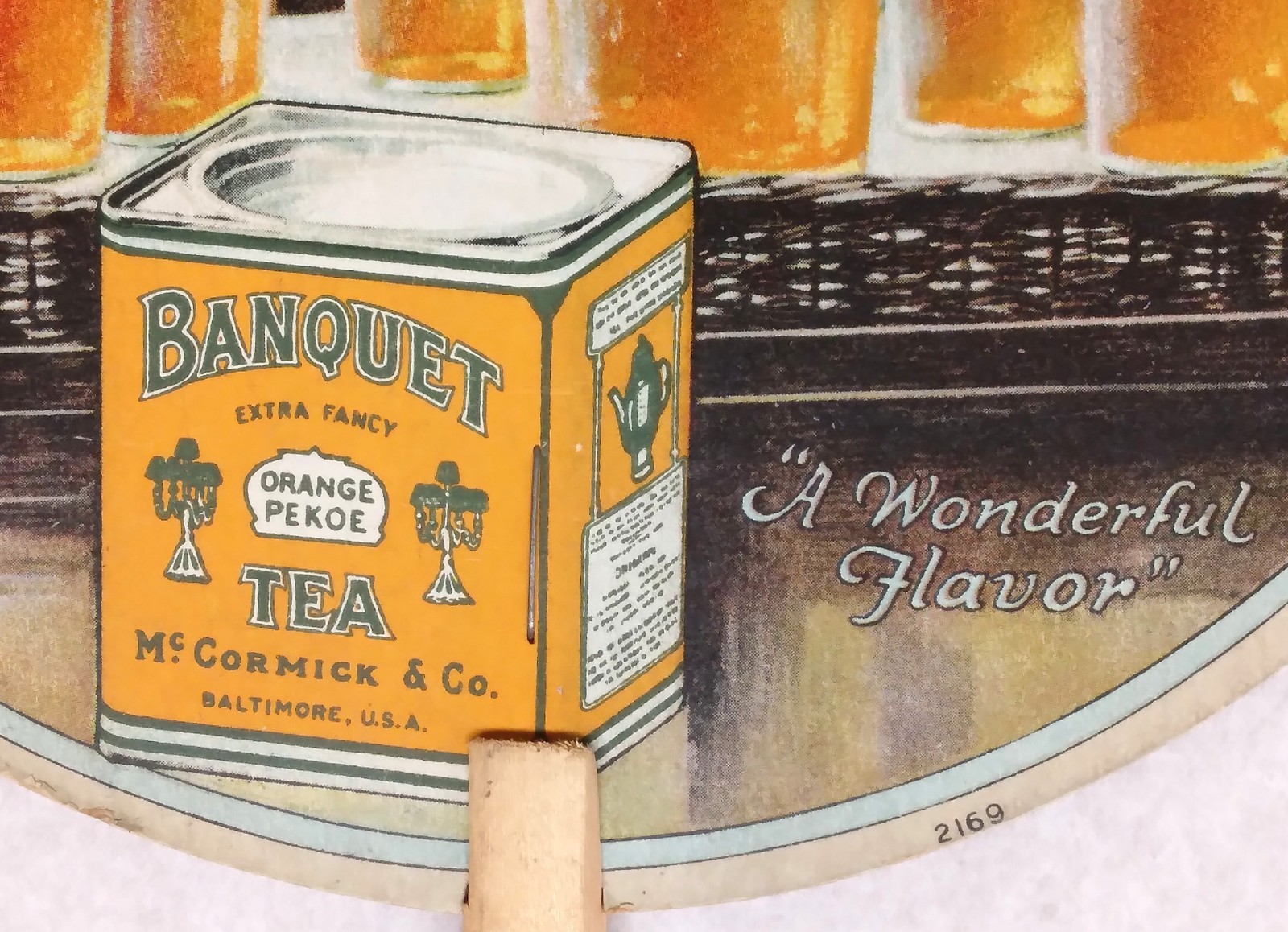McCormick Orange Pekoe Tea c1920 hand held advertising fan
