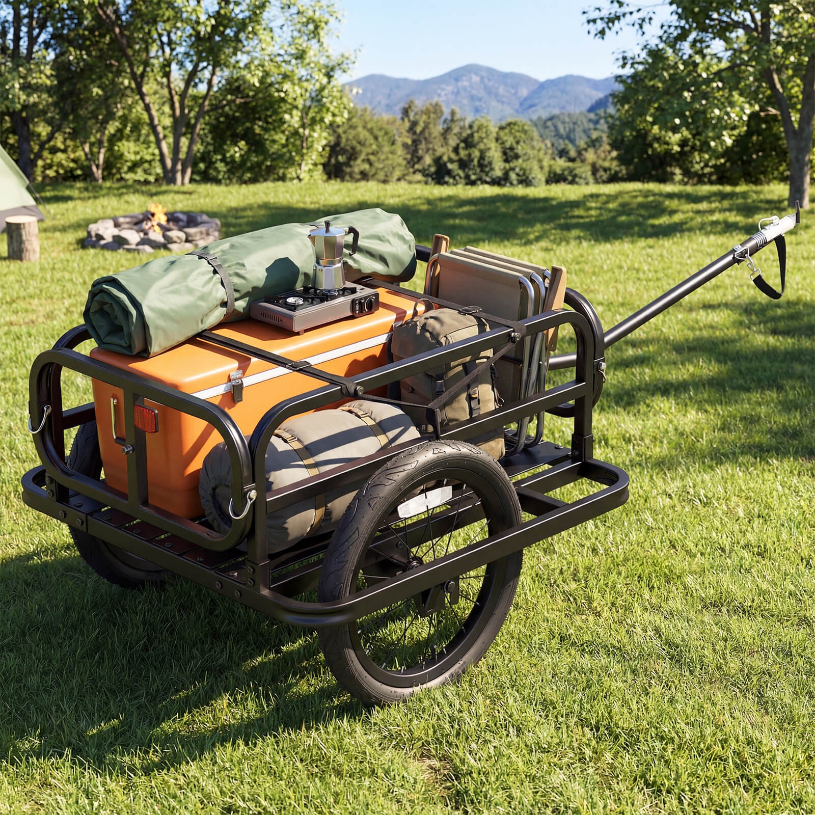 Bike Cargo Trailer, Heavy-Duty Bicycle Wagon Cart w/ Universal Hitch & 16”Tires