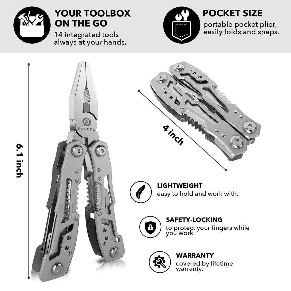 14in1 Multitool Plierspremium Portable Multi Tool with Safety Locking Professi