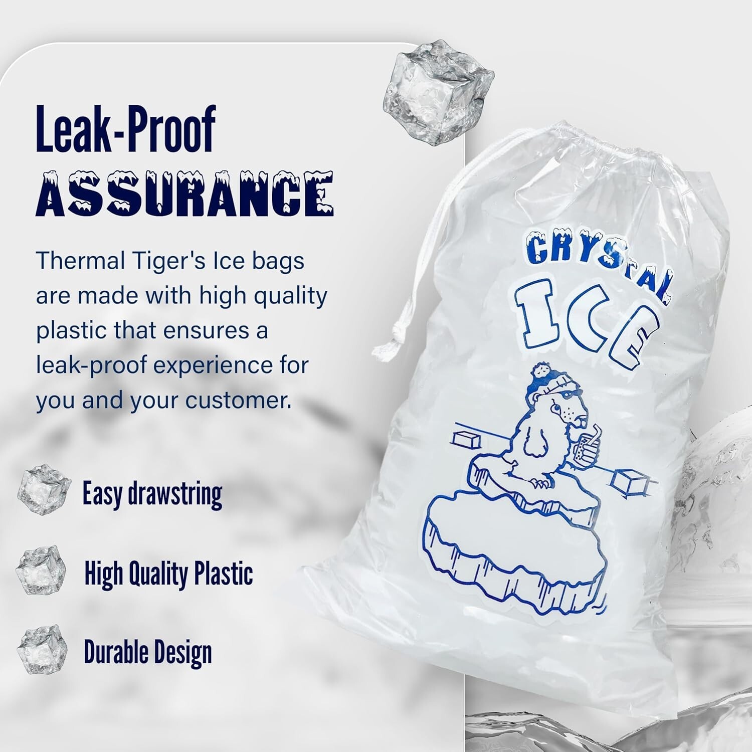 Ice Bags w/ Drawstring 8-20lb (250-500ct) Durable Leak-Proof Freezer Storage Bag