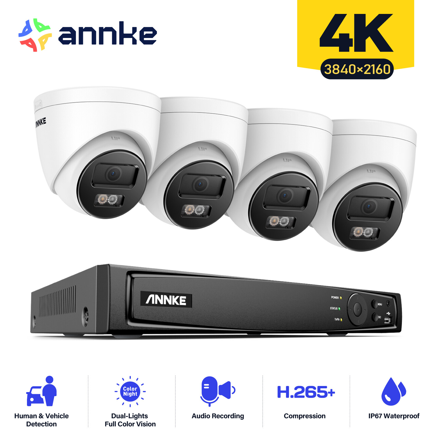 ANNKE 12MP 8CH NVR 4K Audio POE Security Camera System Outdoor Color Night IP67