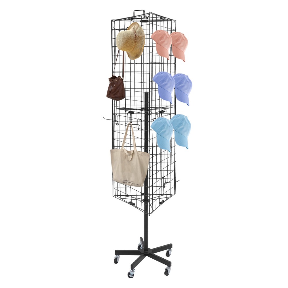 Floor Standing Gridwall Display Stand, Moveable Triangular Grid Panel, w/ Wheels