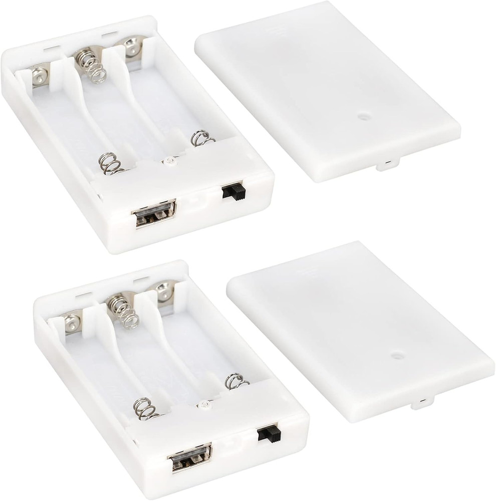 3 AA Battery Holder Case with On/Off Switch and USB Port, 2-Pack