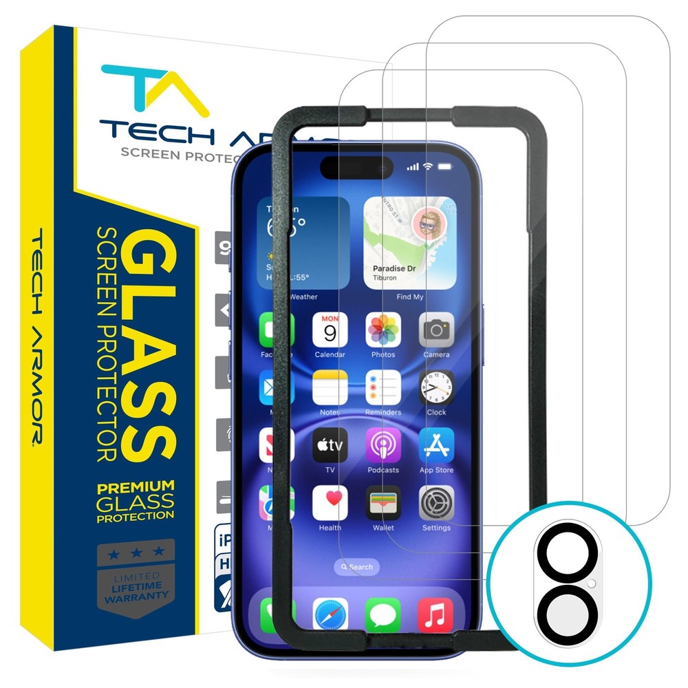 Tech Armor Ballistic Glass Screen Protector for iPhone 16 - 3 Pack