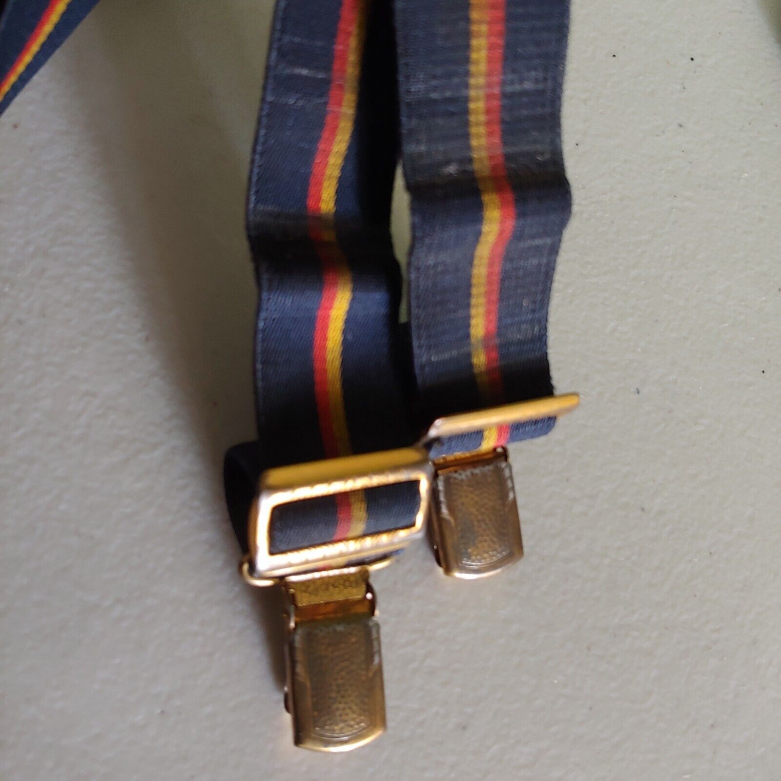 Vintage Boys Pant Suspenders Black Gold Stripe Stretch Adjustable Belt READ