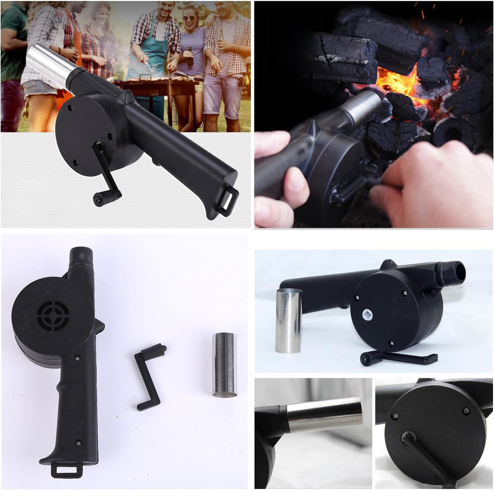 2 Pack Hand Crank Fireplace Bellows - Portable BBQ Fire Starter Tool