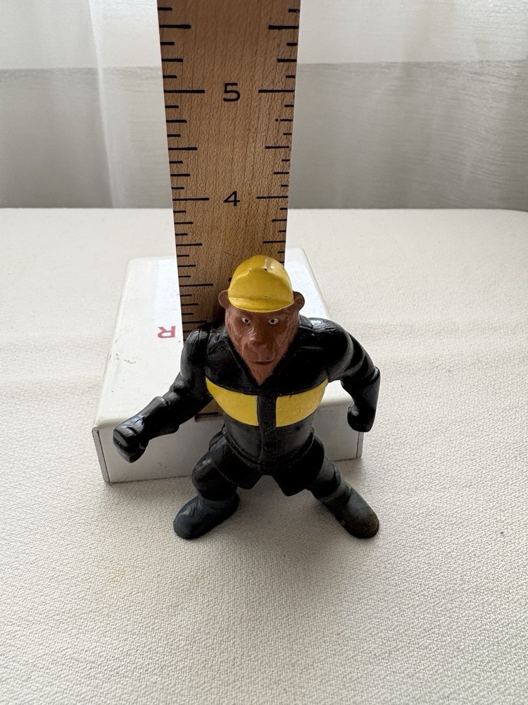 FIREMAN BEAR 3.5” SOLID PVC ACTION FIGURE B. LITTLE Black Jacket Yellow Stripe