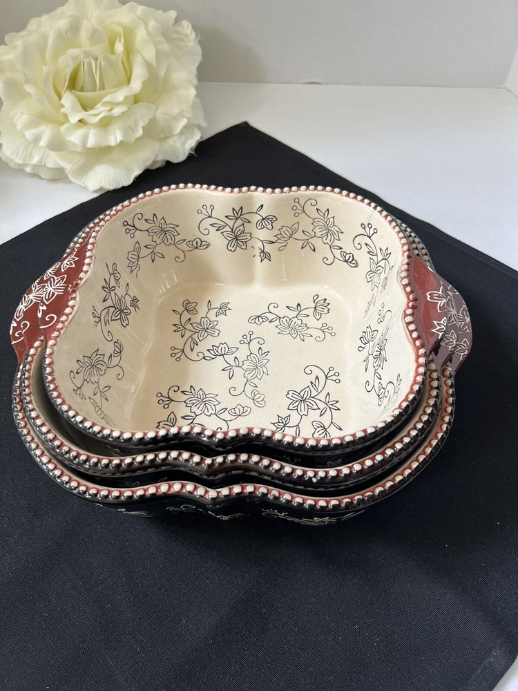 Temptations Ovenware Black Floral Lace Three Nested Bowls