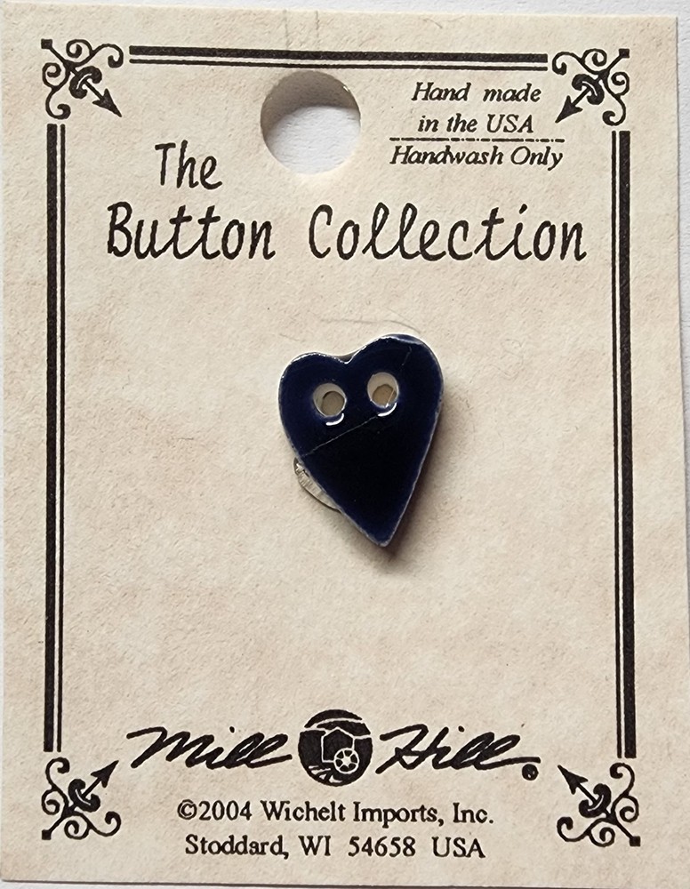 DIY Mill Hill Ceramic Button - Small Navy Folk Heart