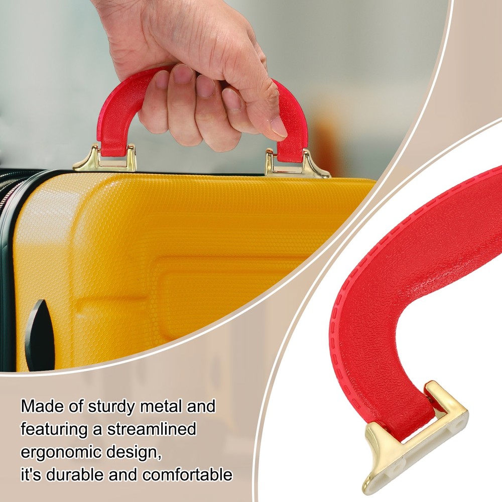 2Pcs Luggage Handle Plastic Pull Handle Grip Replacement with Screws Red