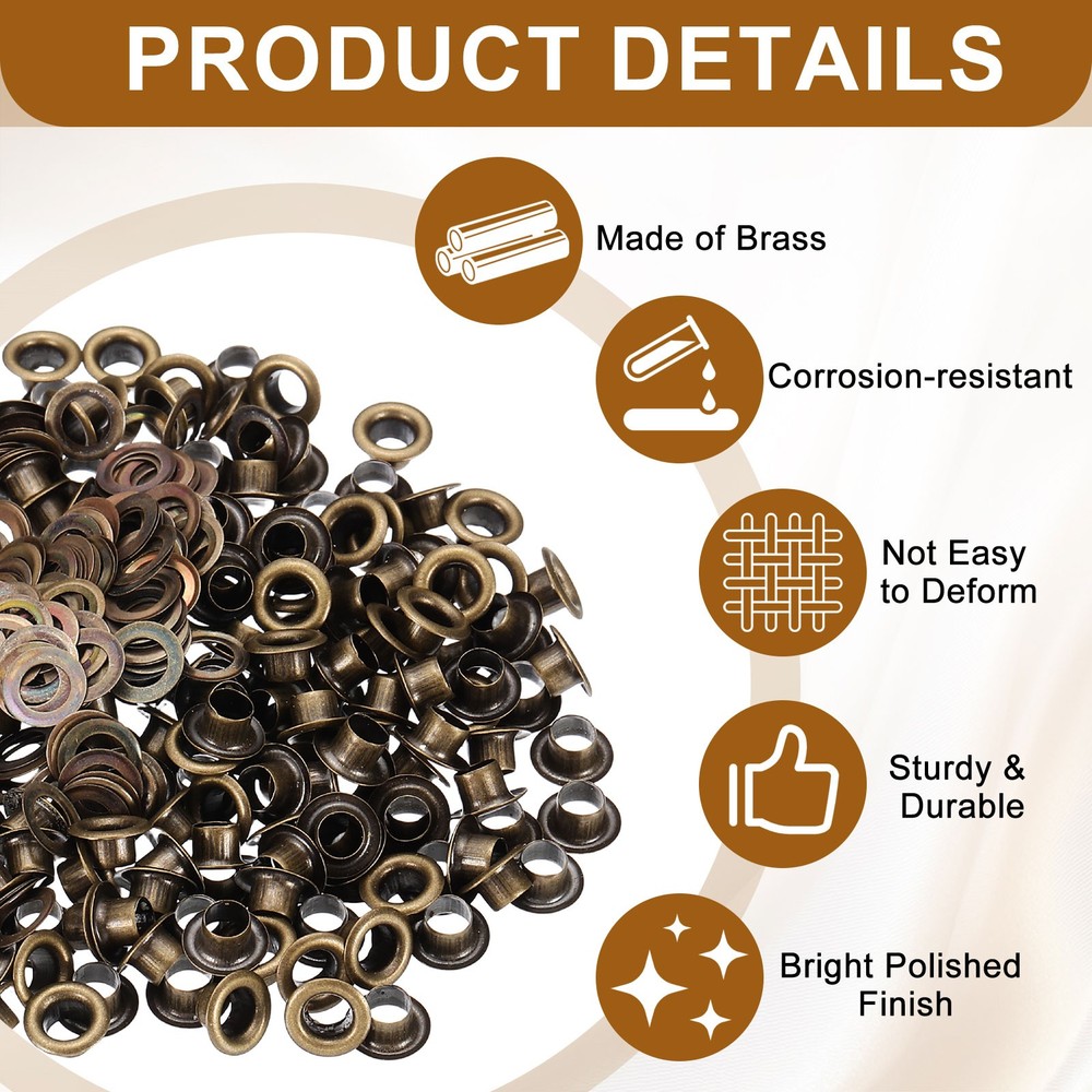 200 Sets Grommets Eyelets, 3.5mm Brass Self Backing Eyelets, Bronze