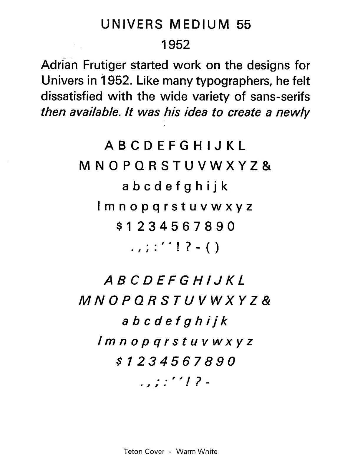 New Letterpress Type - 12 Pt. Univers 55 Medium roman