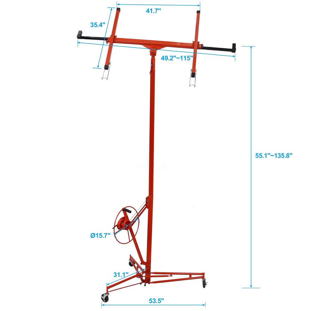 11FT Drywall Rolling Lifter Panel Hoist Jack Lifter Lockable Wheel Drywall Panel