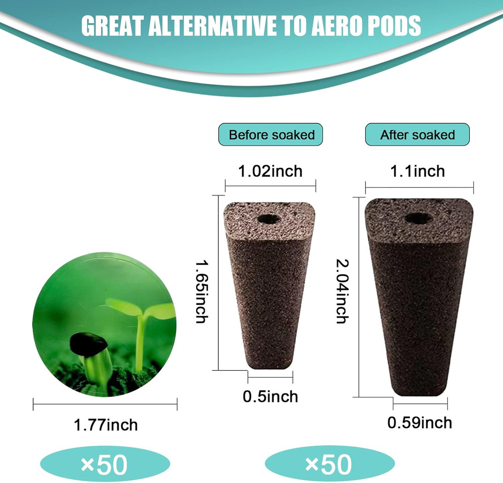100pcs Square Pods for Hydroponics Growing System, 50pcs Square Grow Sponges wit