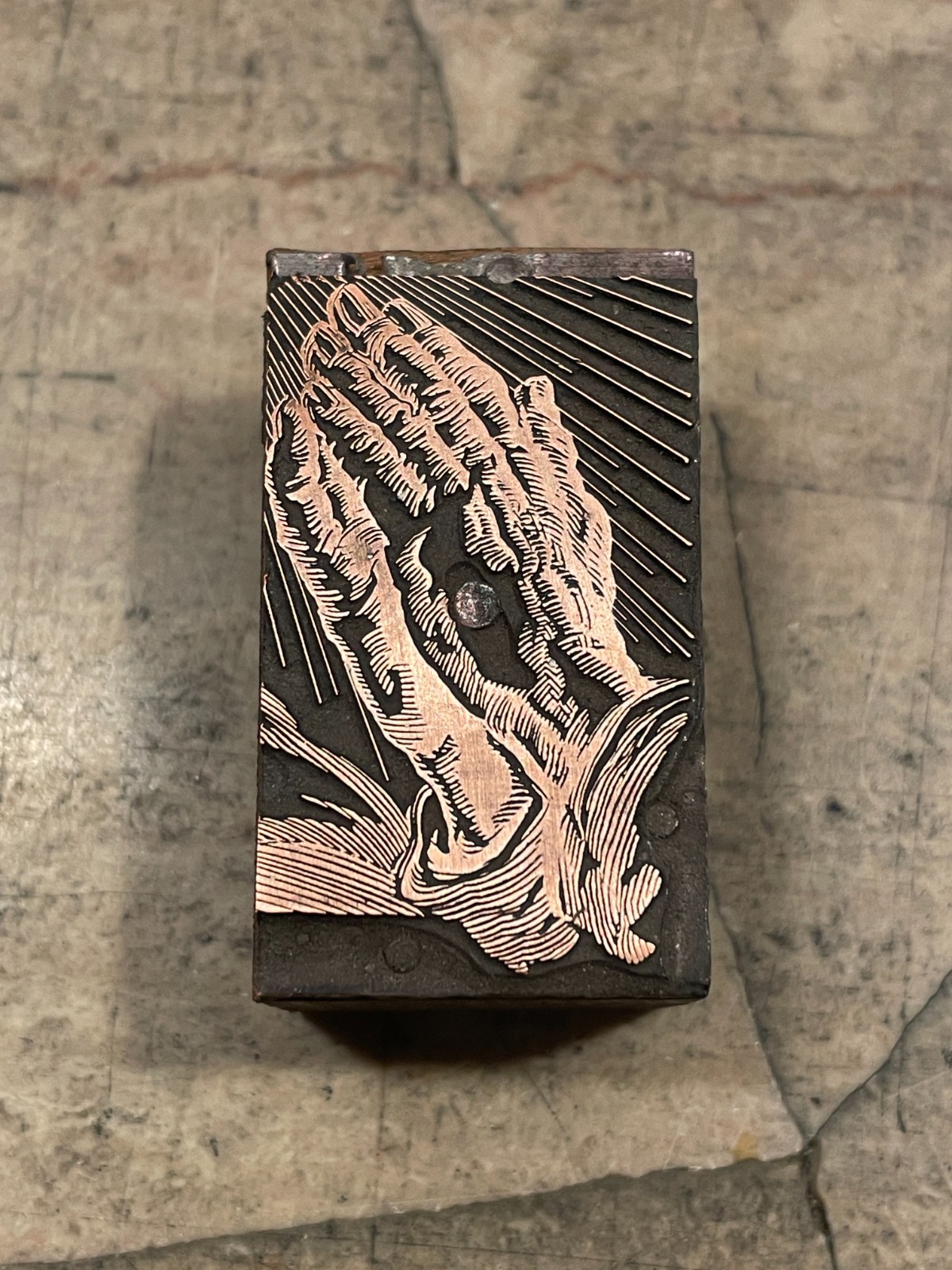 Printing Letterpress Printers Block Praying Hands Antique Copper (1560)