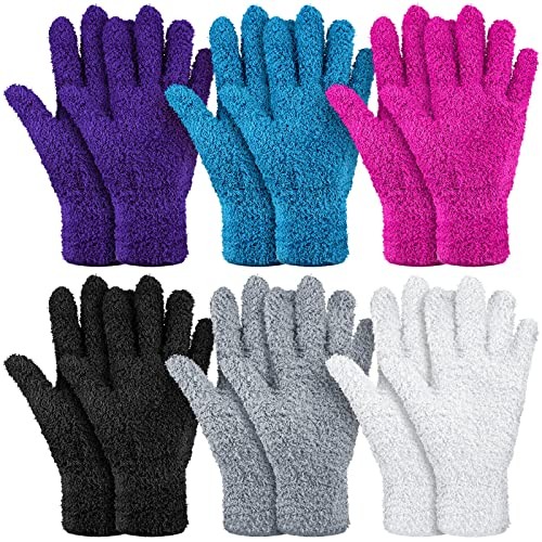 6 Pairs Microfiber Dusting Gloves, Dusting Cleaning Gloves Medium Bright Color