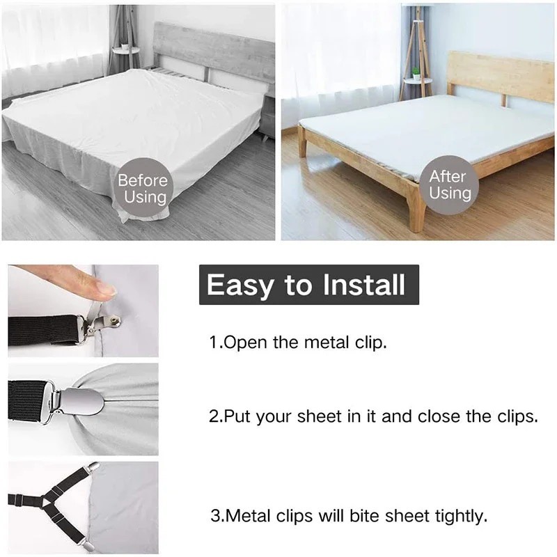 4-Pack Triangular Bed Sheet Anti slip Clips Adjustable Bed Suspenders Holder