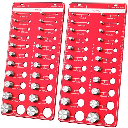 Thread Checker, 44 Nut and Bolt Thread Checker Standard and Metric, 22 Red