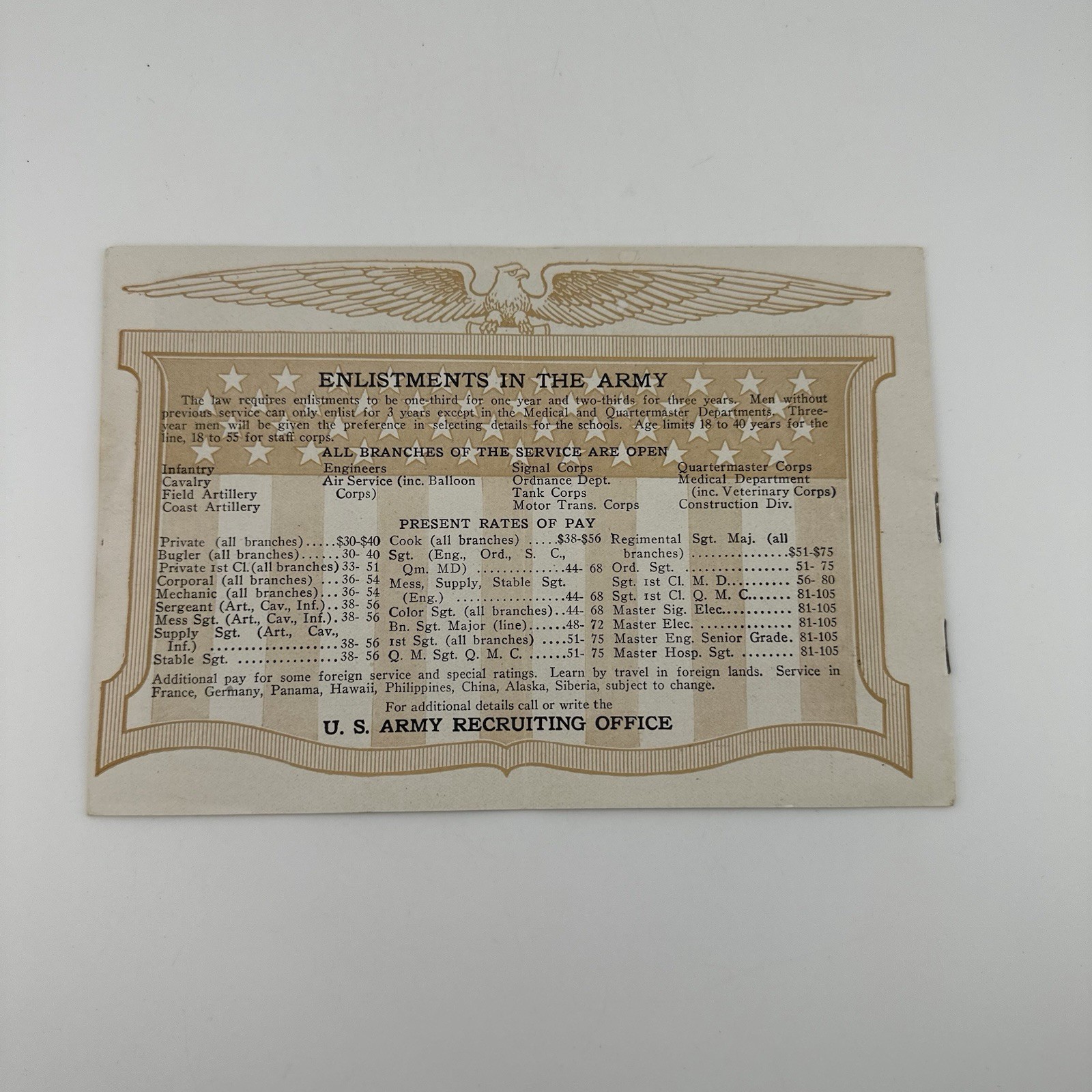 Vintage WWI US Army Propaganda Booklet Recruiting Brochure WW1 Learn Serve