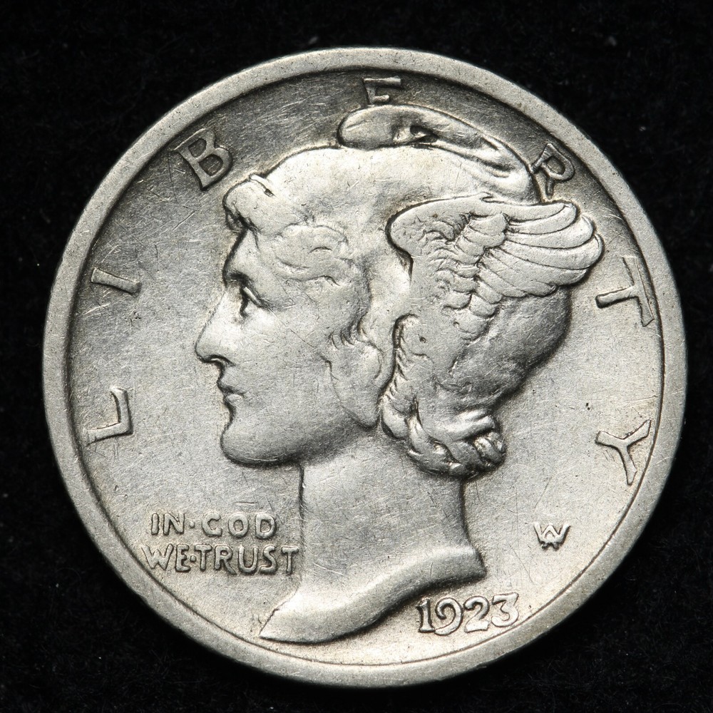 1923 Mercury Silver Dime AU E296 AKE