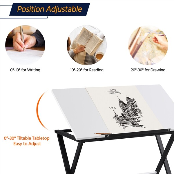 Art Desk Drafting Table Craft Work Station Drawing Desk w/Adjustable Tabletop
