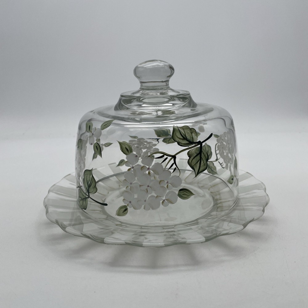 Vintage Hydrangea Cake Plate with Lid